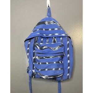 El Paso Saddleblanket Woven Cotton Backpack Blue Ikat Stripe Boho Southwestern